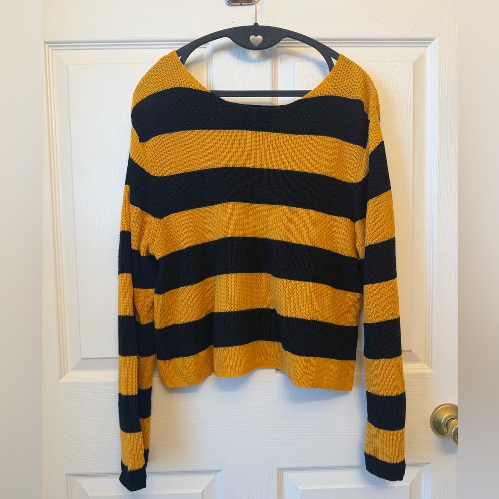 Poof! Women's Black and Yellow Striped Sweater